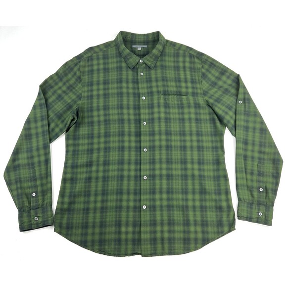 John Varvatos Mens Button Up Black Watch Tartan Shirt Green Navy Modal Sz 2XL - Picture 2 of 7